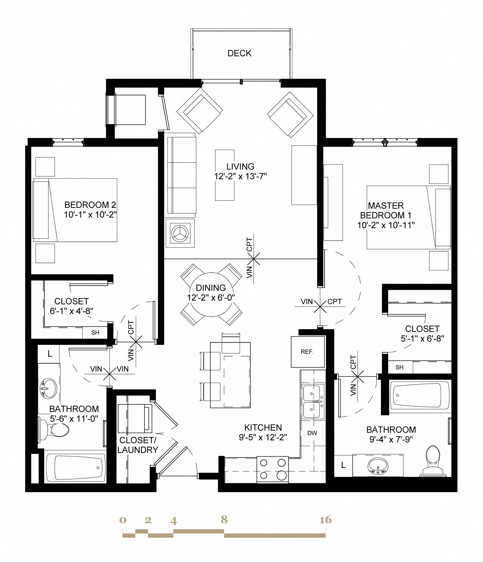 Floor plan for 2 beds, 2 baths, 1026 sqft